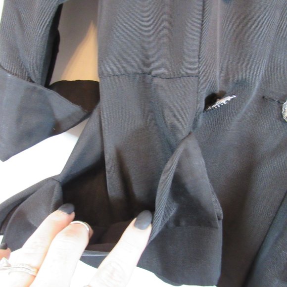 Black Double Breasted Blazer Coat Jacket 3/4 Sleeve Unique - Picture 5 of 7